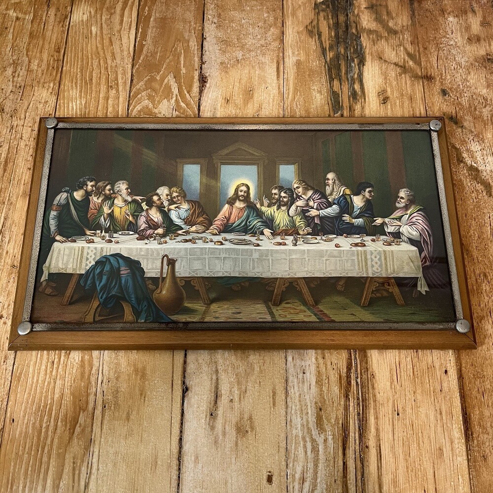 VTG Brunozetti Last Supper Icon Art Religious Picture Wood & Metal Mid Mod Frame